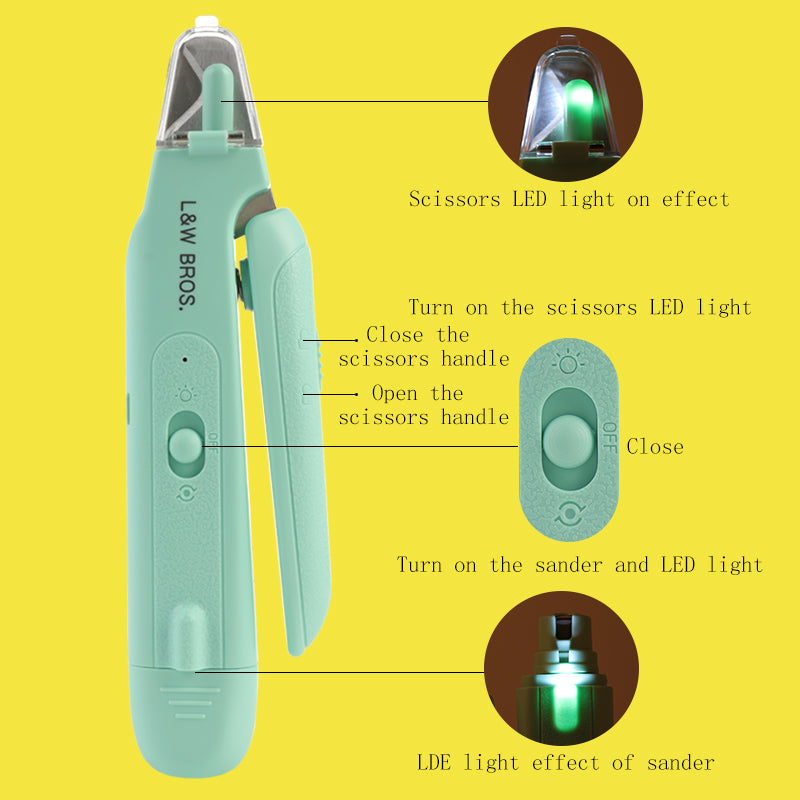 Cat nagelknipper nagelknipper 2-in-1 USB oplaadbare LED-nagelslijper