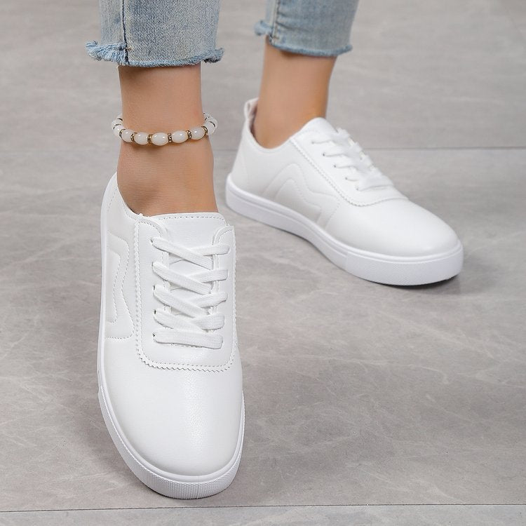 Ronde neus platte bodem veterschoenen casual comfortabele witte schoenen