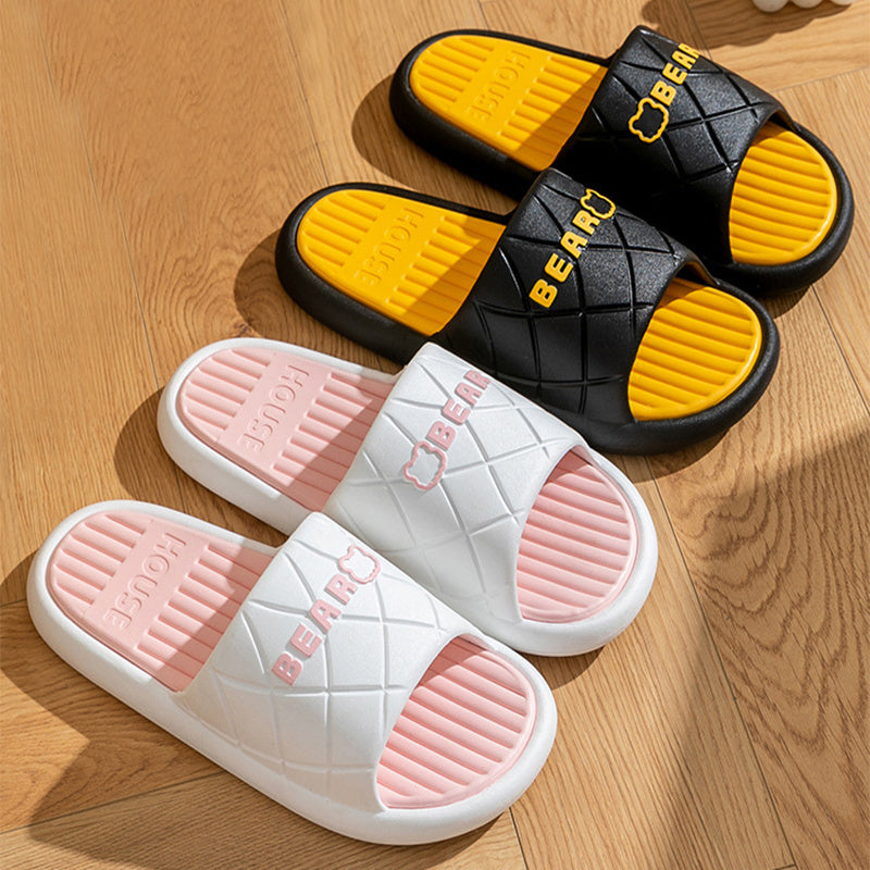 Bear House Schoenen Nieuwe Antislip Gestreepte Ruit Textuur Ontwerp Slippers Voor Vrouwen Zomer Indoor Vloer Badkamer Schoenen