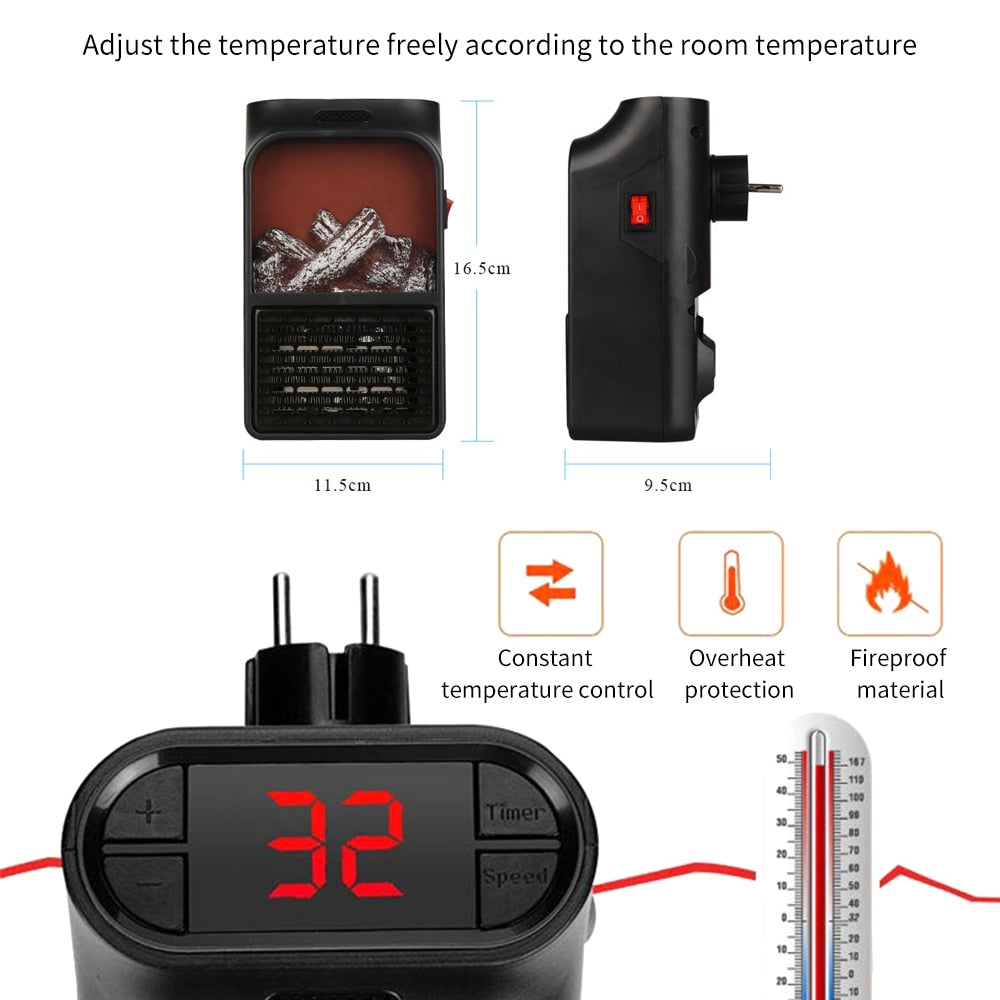 Mini Elektrische Haardkachel Elektrische Kachel Met Log Vlam Effect Warme Luchtverwarmer Fanr 220V 50Hz