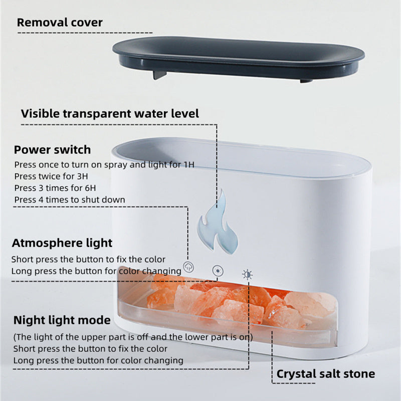 Nieuwe Vlam Luchtbevochtiger Aromatherapie Machine Kristal Zout Steen Kleurrijke Sfeer Lamp Vlam 3D Simulatie Vlam Luchtbevochtiger Huishoudelijk Essentieel