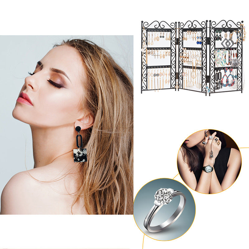 Necklace And Earring Jewelry Stand  Rack 3 Doors Style Metal Stand Holder Display Shelf Jewelry Organizer