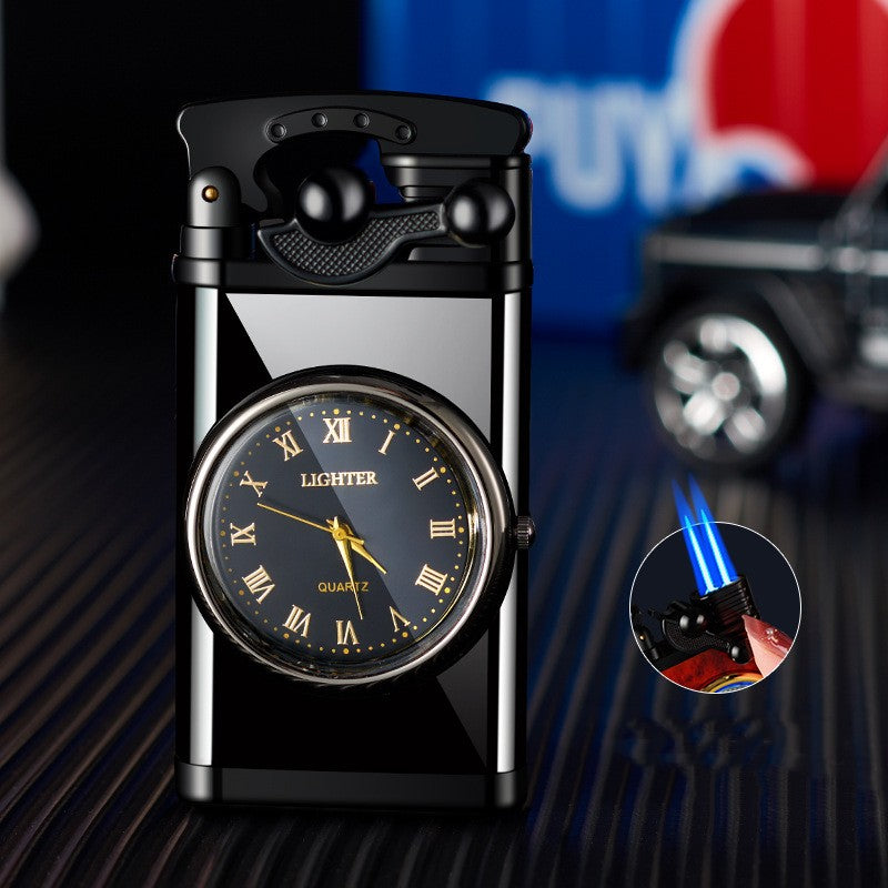 Clock Rocker Direct-through Double-fire Blue Flame Lighter