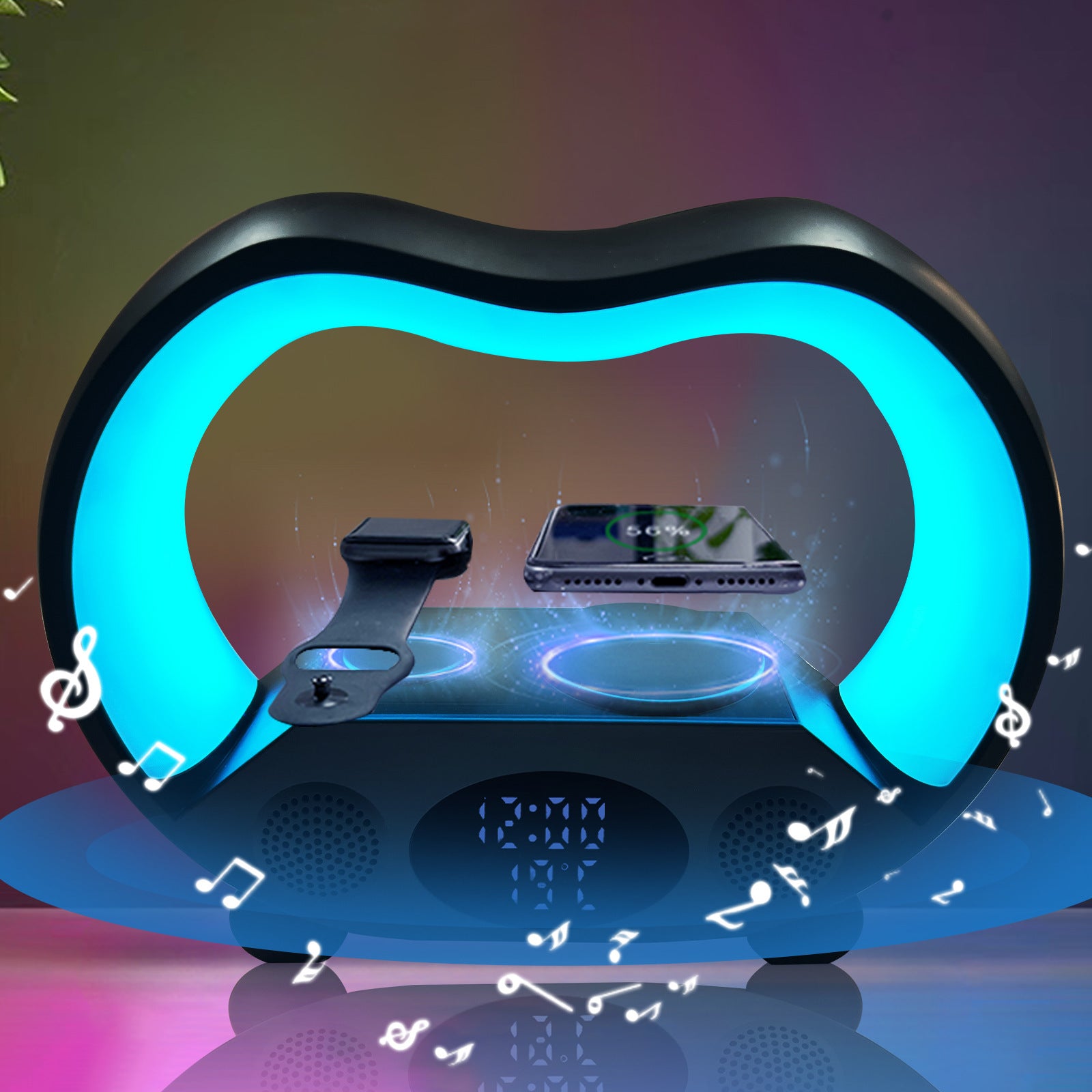 2025 New 6 In 1 Smart Remote Control Bluetooth Ambience Intelligent LED Table Lamp Multi-function Wireless Charger Night Light Bluetooth Speaker