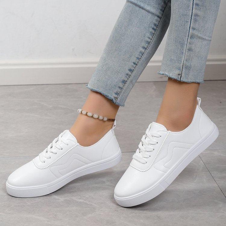 Ronde neus platte bodem veterschoenen casual comfortabele witte schoenen