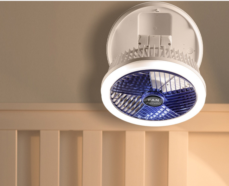 USB-oplaadbare opvouwbare tafelventilator, wandgemonteerde hangende plafondventilator met LED-licht, 4 snelheden instelbaar voor thuiskamer, luchtkoelerventilator