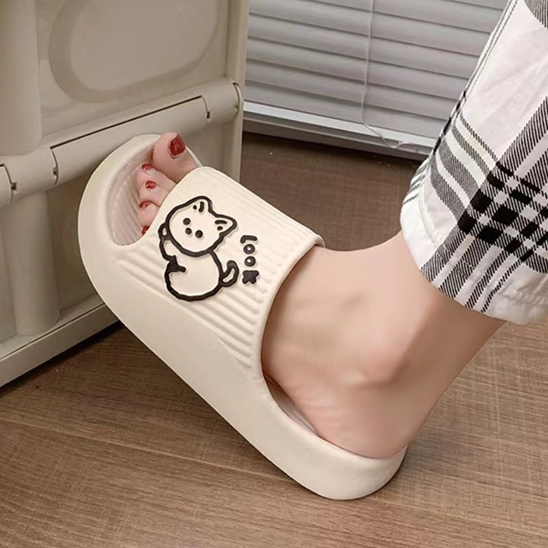 Leuke Kat Slippers Zomer Dames Thuis Schoenen Bad Dikke Platform Antislip Slides Indoor Outdoor