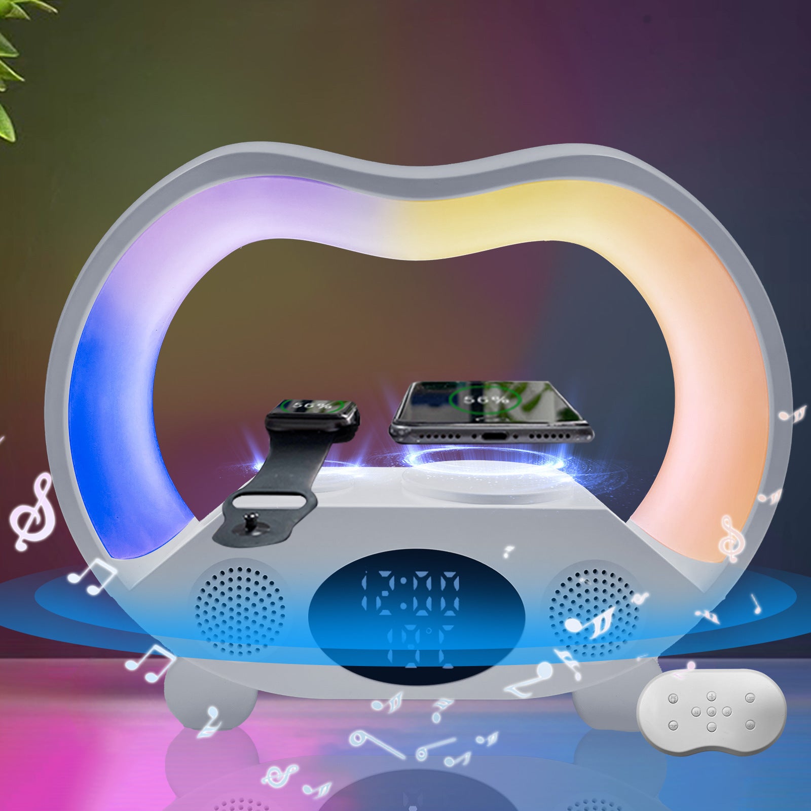 2025 New 6 In 1 Smart Remote Control Bluetooth Ambience Intelligent LED Table Lamp Multi-function Wireless Charger Night Light Bluetooth Speaker