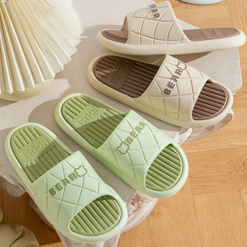 Bear House Schoenen Nieuwe Antislip Gestreepte Ruit Textuur Ontwerp Slippers Voor Vrouwen Zomer Indoor Vloer Badkamer Schoenen