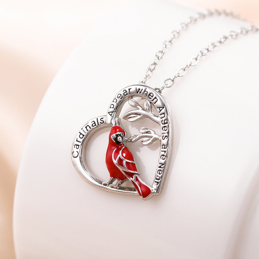 Creative Heart Shaped Cardinal Pendant Necklace, Exquisite Party Commemorative Accessory Gift Jewelry Anniversary Party Gifts, Valentine's Day Gift