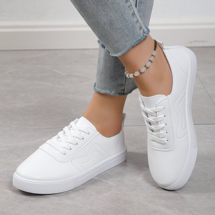 Ronde neus platte bodem veterschoenen casual comfortabele witte schoenen