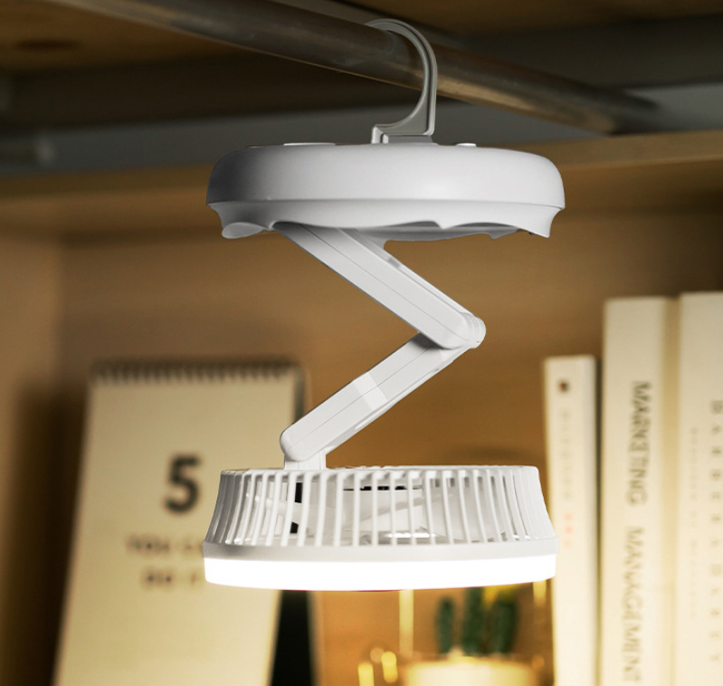 USB-oplaadbare opvouwbare tafelventilator, wandgemonteerde hangende plafondventilator met LED-licht, 4 snelheden instelbaar voor thuiskamer, luchtkoelerventilator