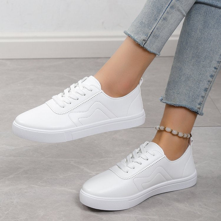 Ronde neus platte bodem veterschoenen casual comfortabele witte schoenen