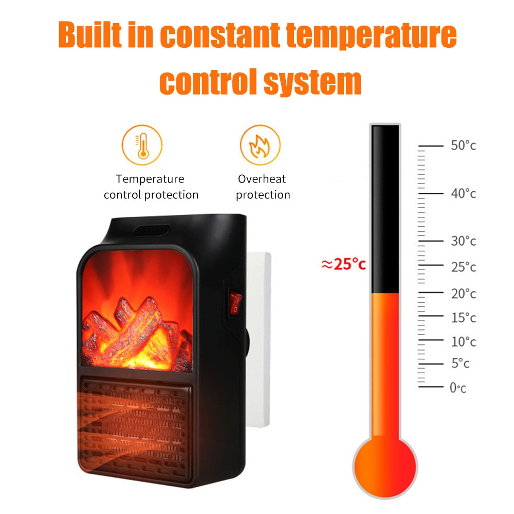 Mini Electric Fireplace Heater Electric Heater with Log Flame Effect Warm Air Heater Fanr 220V 50Hz