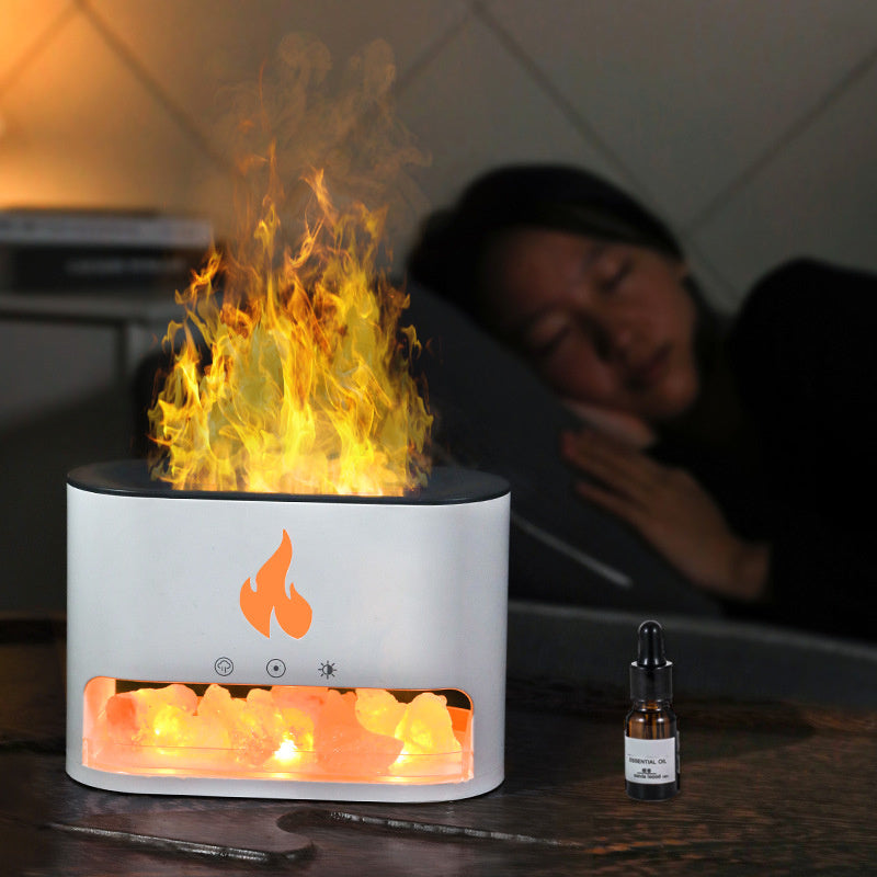 Nieuwe Vlam Luchtbevochtiger Aromatherapie Machine Kristal Zout Steen Kleurrijke Sfeer Lamp Vlam 3D Simulatie Vlam Luchtbevochtiger Huishoudelijk Essentieel