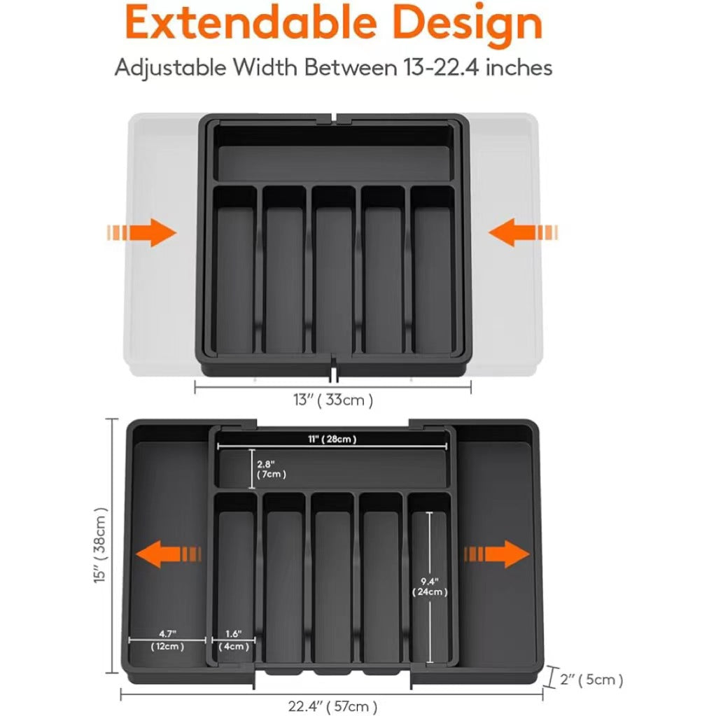 Silver Case Silverware Storage Box Adjustable Tableware Rack Retractable Plastic Drawer Storage