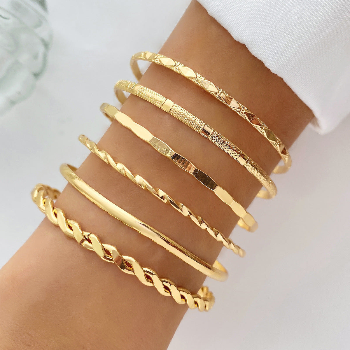 Boheemse metalen ketting armband set voor vrouwen geometrische gouden kleur dikke schakelketting open armband vrouwelijke mode-sieraden