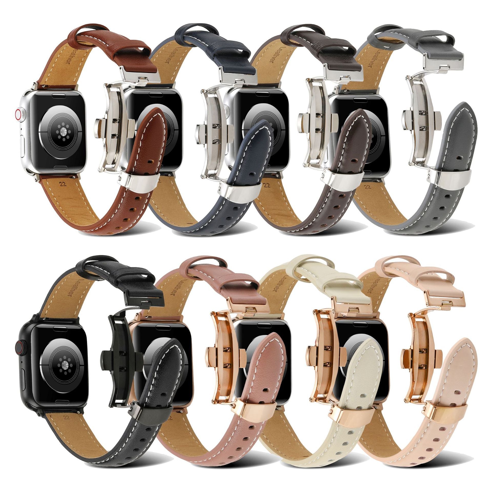 Suitable For Apple Watch Butterfly Buckle Genuine Leather Strap IWatch 6 7 Car Line Genuine Leather High-grade Butterfly Buckle Strap