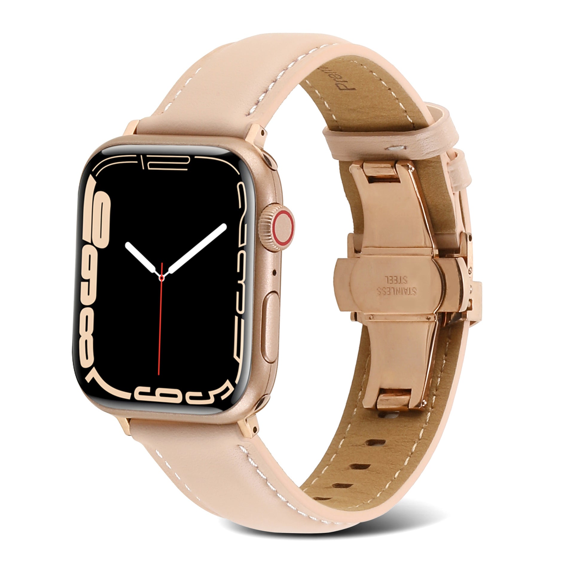 Suitable For Apple Watch Butterfly Buckle Genuine Leather Strap IWatch 6 7 Car Line Genuine Leather High-grade Butterfly Buckle Strap