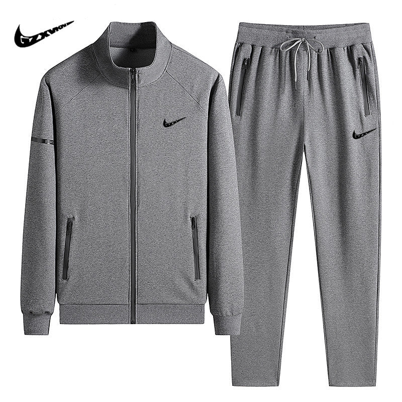 Men Spring And Autumn Stand Collar Sports Casual Suit Men Cardigan Sweater Ankle-tied Pants Running Workout Clothes Two-piece Suit