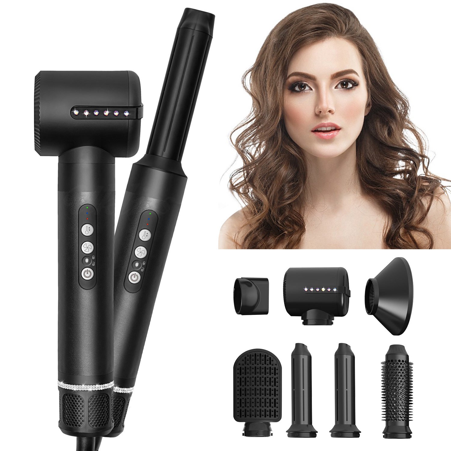 Multifonctionnel transfrontalier haute vitesse sans brosse réduction du bruit style sèche-cheveux vent tambour bigoudi tout-en-un sèche-cheveux peigne peut être changé