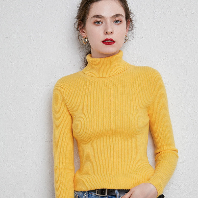 Autumn And Winter Turtleneck Sweater Women&#039;s Slim-fit Wool Short Pullover Stylish Long-sleeved Inner Knitted Base Shirt