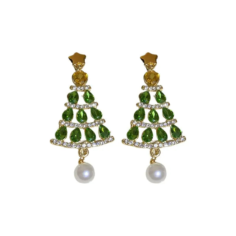 Silver Stud Rhinestone-encrusted XINGX Christmas Tree Pearl Earrings jewellery Umar Ahmed 