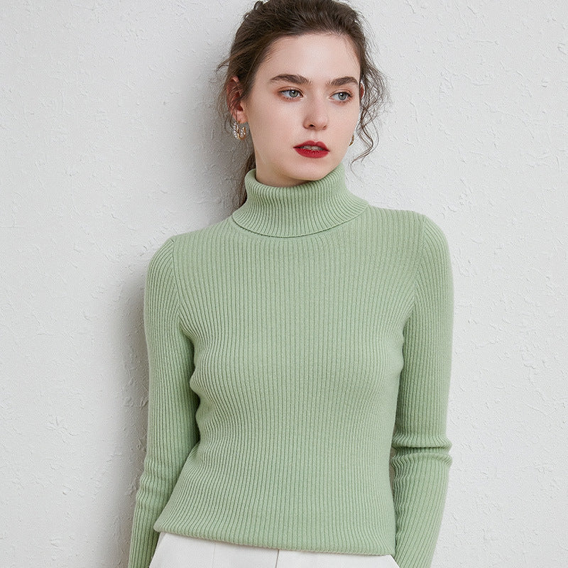 Autumn And Winter Turtleneck Sweater Women&#039;s Slim-fit Wool Short Pullover Stylish Long-sleeved Inner Knitted Base Shirt