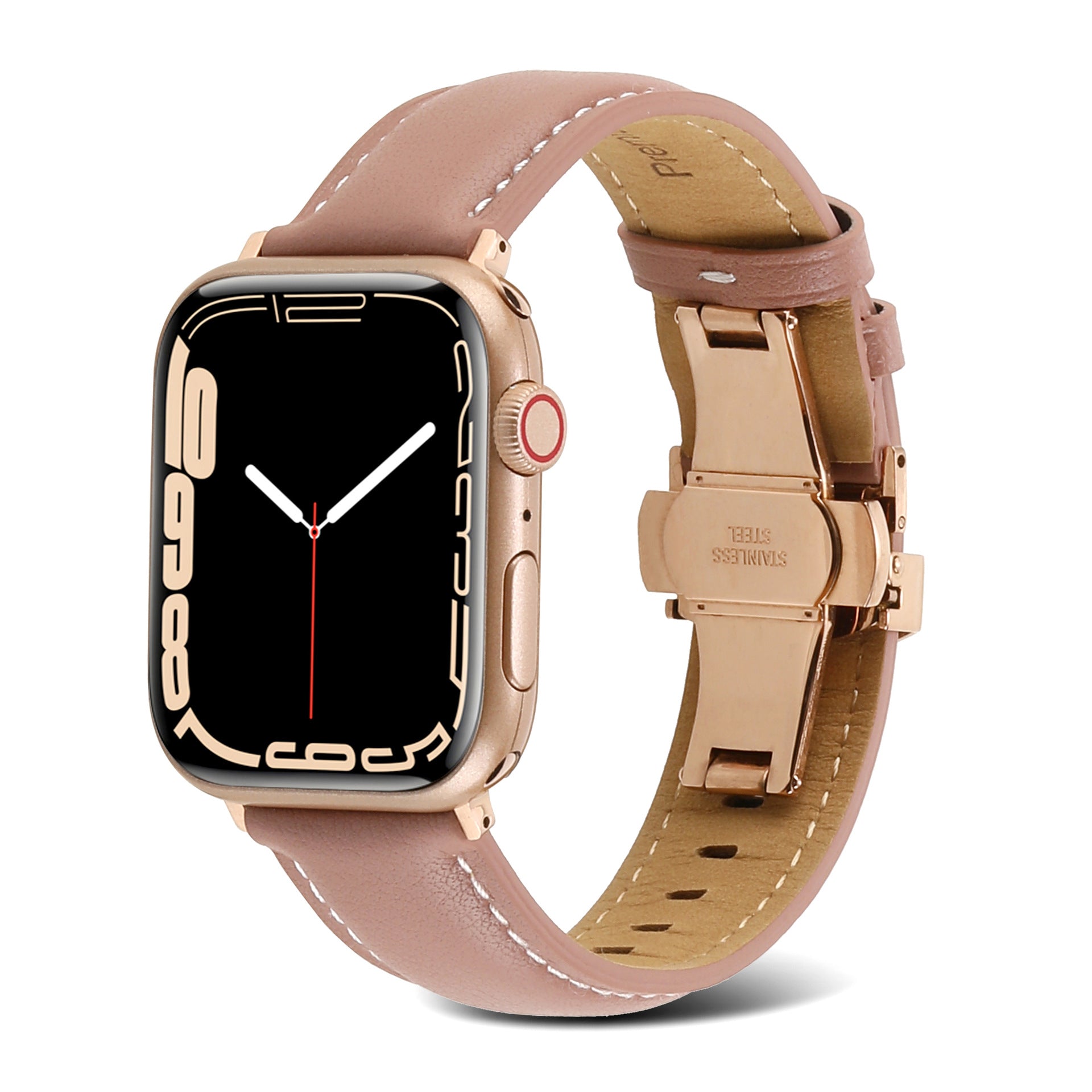 Suitable For Apple Watch Butterfly Buckle Genuine Leather Strap IWatch 6 7 Car Line Genuine Leather High-grade Butterfly Buckle Strap