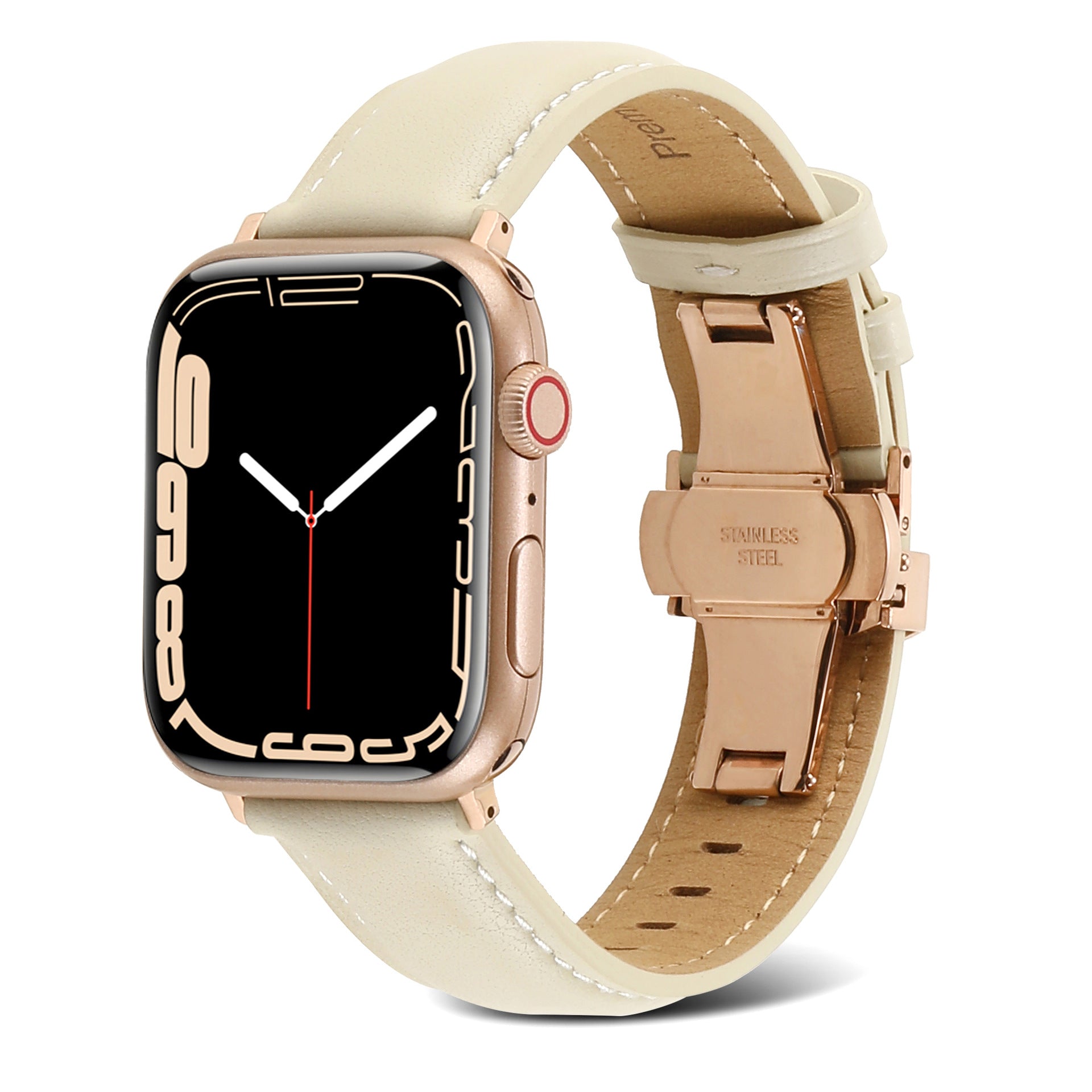 Suitable For Apple Watch Butterfly Buckle Genuine Leather Strap IWatch 6 7 Car Line Genuine Leather High-grade Butterfly Buckle Strap