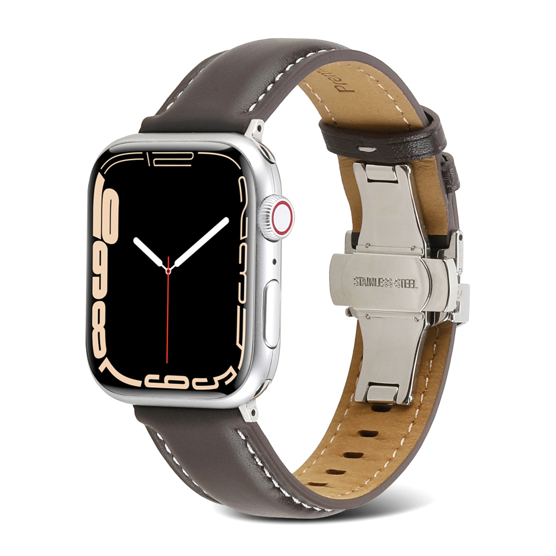 Suitable For Apple Watch Butterfly Buckle Genuine Leather Strap IWatch 6 7 Car Line Genuine Leather High-grade Butterfly Buckle Strap