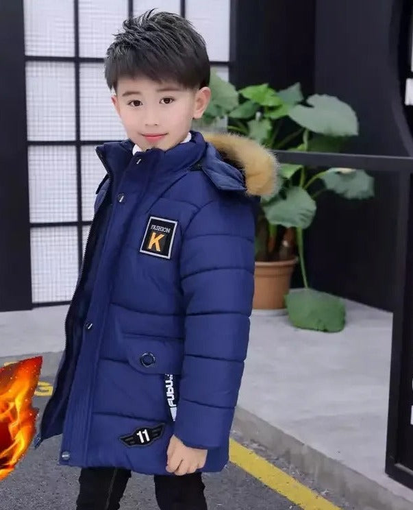 2025 Boys' Winter New Style Cotton-padded Coat Thickened Mid-length Cotton-padded Jacket For Boys