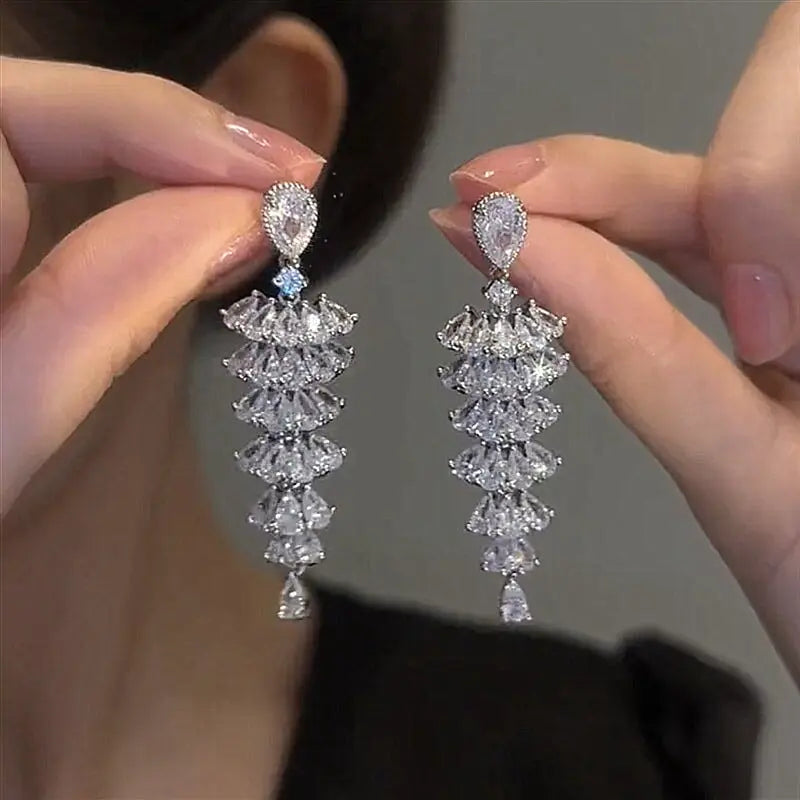 Sparkling Zircon Christmas Tree Drop Earrings For Women Trendy Xmas Tree Plant Dangle Earrings New Year Festival Party Jewelry jewellery Umar Ahmed Silver Pagoda 