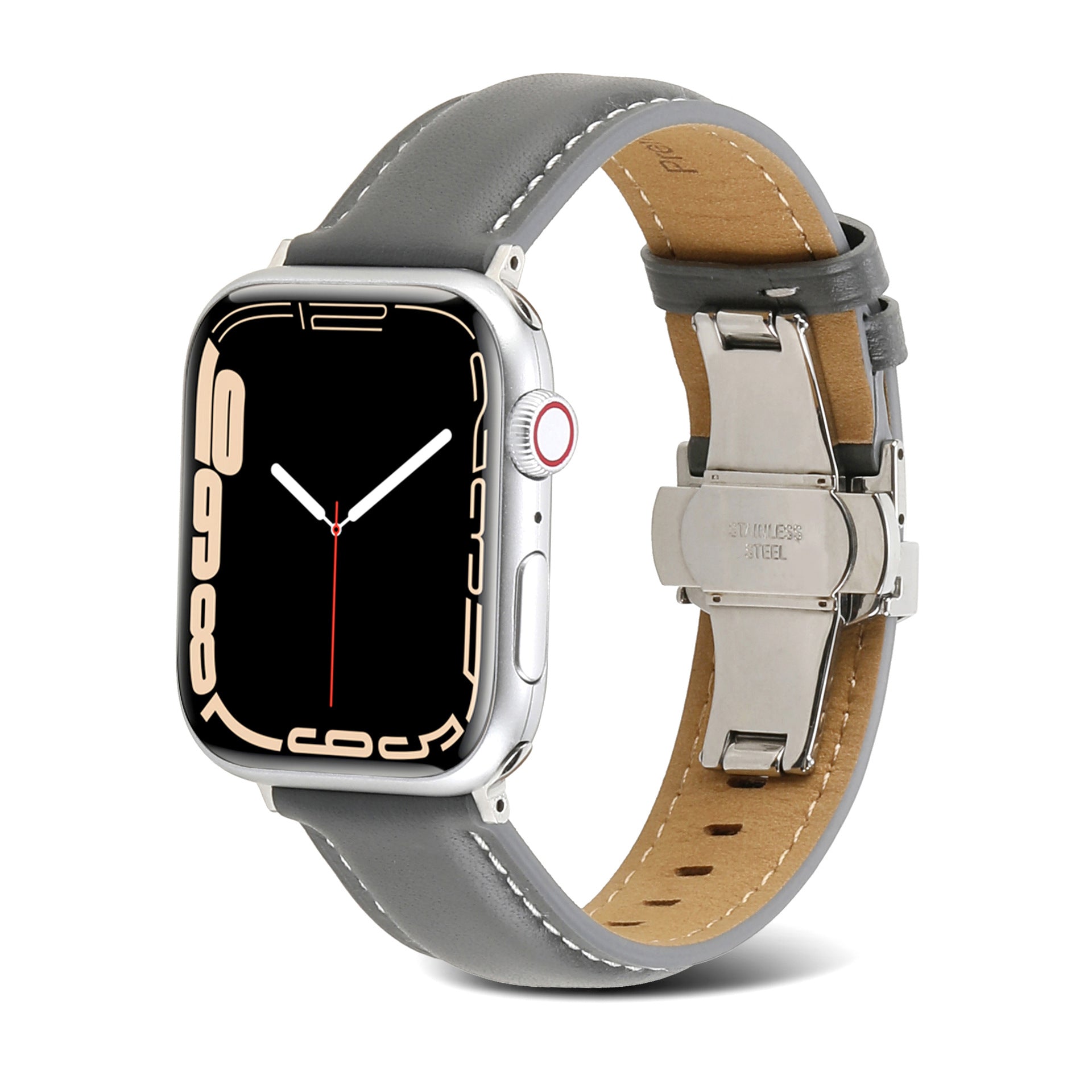 Suitable For Apple Watch Butterfly Buckle Genuine Leather Strap IWatch 6 7 Car Line Genuine Leather High-grade Butterfly Buckle Strap