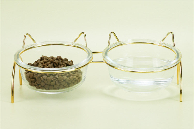 Glass Cat Bowl Drinking Dish Feeder For Pet Food Water Dishes Feeder With Metal Feeding Bowl Rack Cats Puppy Feeding Accessories