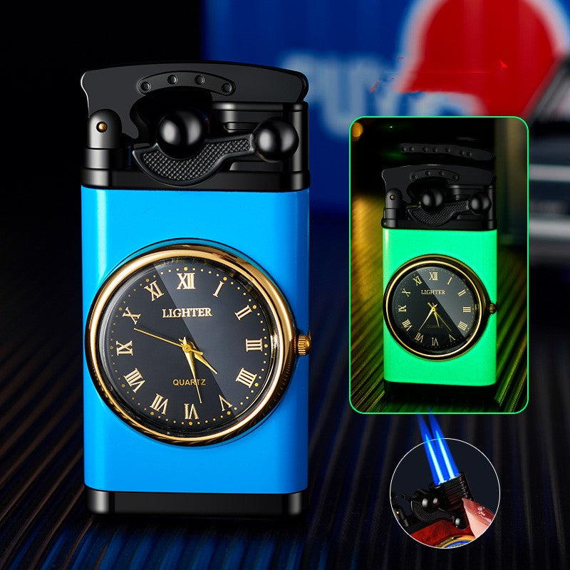 Clock Rocker Direct-through Double-fire Blue Flame Lighter