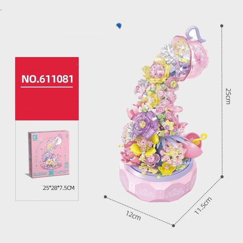 Flower Bouquet Assembly Building Block Lighting Music Box Desktop Decoration