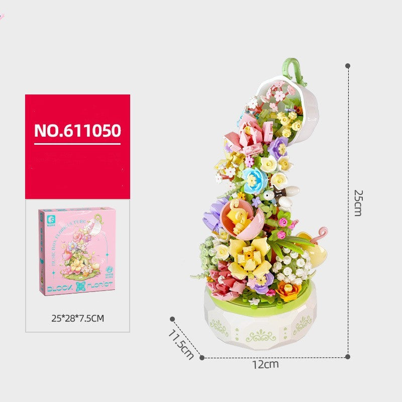 Flower Bouquet Assembly Building Block Lighting Music Box Desktop Decoration