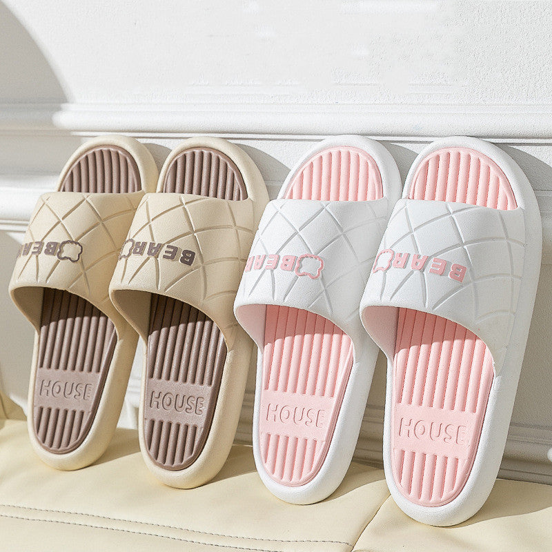 Bear House Schoenen Nieuwe Antislip Gestreepte Ruit Textuur Ontwerp Slippers Voor Vrouwen Zomer Indoor Vloer Badkamer Schoenen