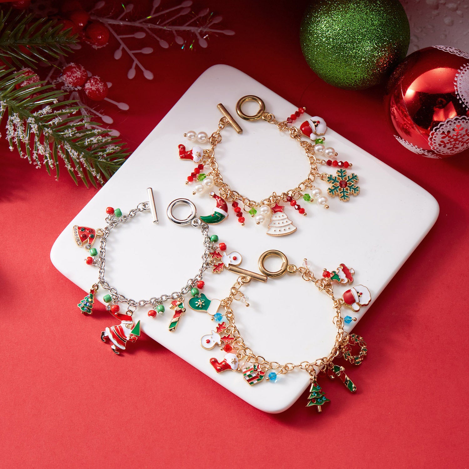 Personalized Christmas Bracelet Christmas Tree Santa Claus Pendant Bracelet For Women Jewelry