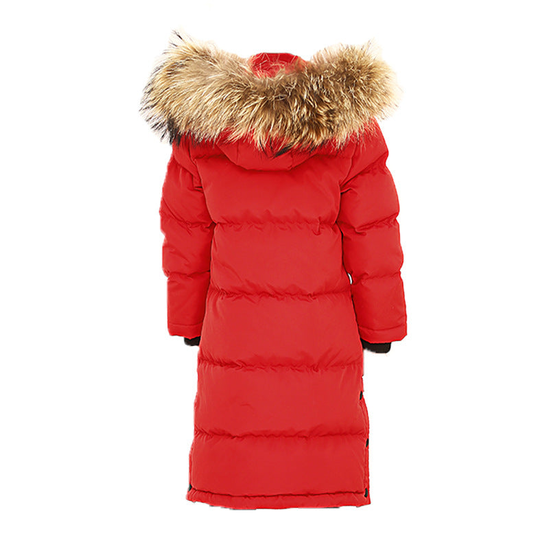 2022 Wool Collar Lined Children's Down Jacket Slim-fit Korean Style Boys' And Girls' Long Thickened Jacket Ins Trendy