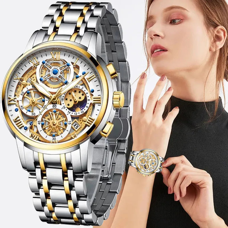 LIGE 2023 nouveau or femmes montres créatif en acier femmes Bracelet montres dames mode étanche femme Relogio Feminino