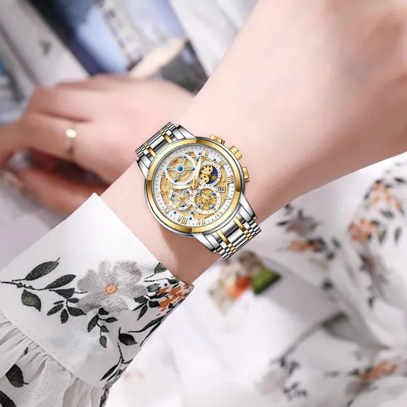 LIGE 2023 nouveau or femmes montres créatif en acier femmes Bracelet montres dames mode étanche femme Relogio Feminino