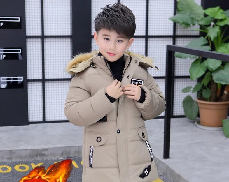 2025 Boys' Winter New Style Cotton-padded Coat Thickened Mid-length Cotton-padded Jacket For Boys