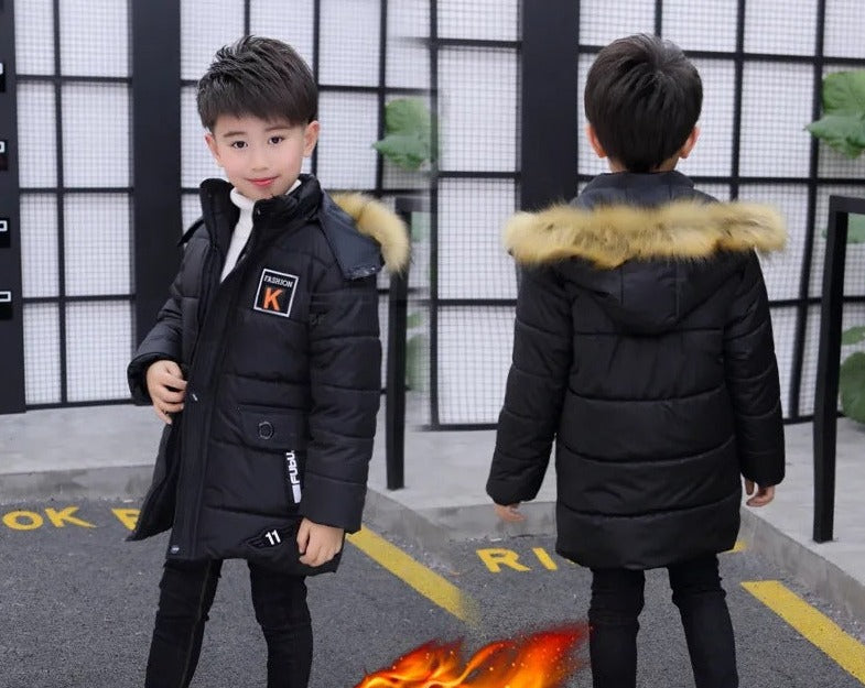 2025 Boys' Winter New Style Cotton-padded Coat Thickened Mid-length Cotton-padded Jacket For Boys