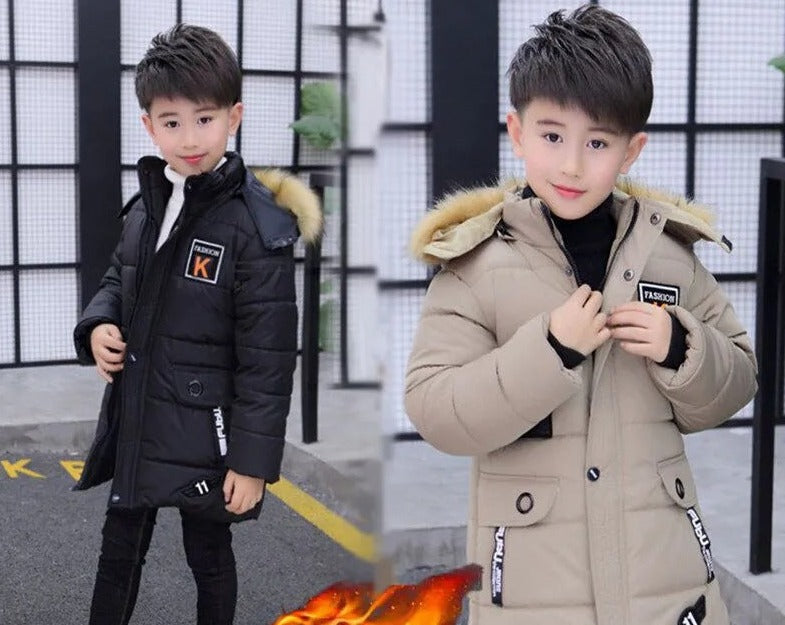 2025 Boys' Winter New Style Cotton-padded Coat Thickened Mid-length Cotton-padded Jacket For Boys